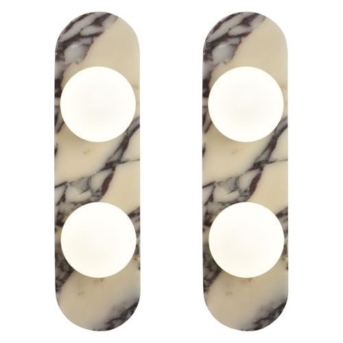 Fivemengo Natural Marble Wall Sconces 2-Light, Bulb Included, Alabaster Calacatta Viola Stone Modern Hardwired Wall Light Fixture with Milk Glass for Bathroom Vanity Bedroom Hallways Stairs, 2 Pack | Amazon (US)