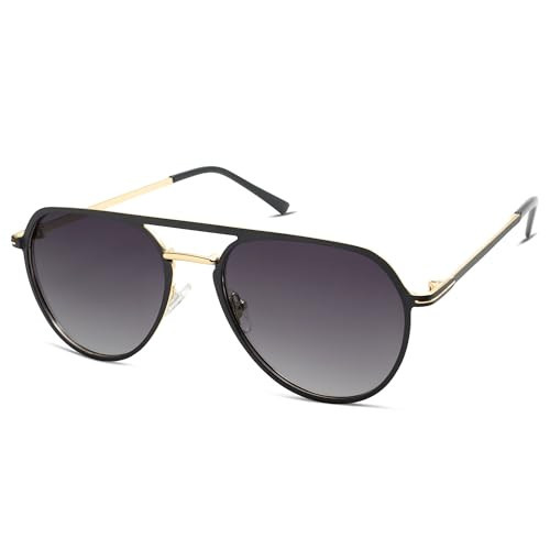 SOJOS Trendy Aviator Polarized Sunglasses for Women Men Retro Shades Classic Metal Sun Glasses SJ1204 Black&Gold/Grey Lens | Amazon (US)