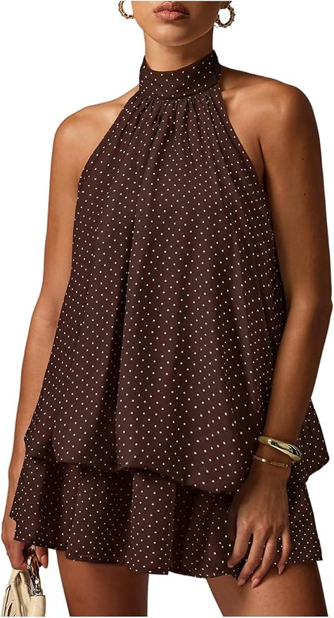Floerns Women's Polka Dots Halter A Line Mini Dress Drop Waist Sleeveless Going Out Dresses | Amazon (US)