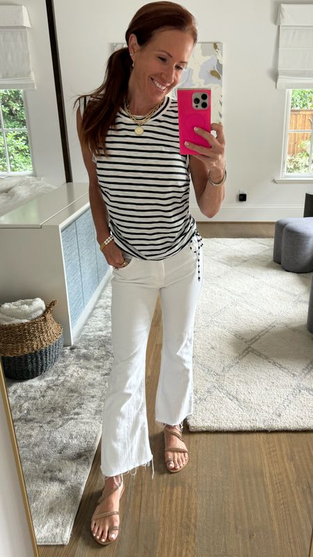 Love this summer striped t shirt! This would be a cute casual 4th of July outfit but I love it for everyday summer! 

SIZING: xs too // 24 jeans 

#LTKOver40 #LTKFindsUnder100 #LTKStyleTip