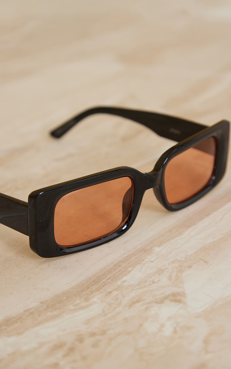 Jeepers Peepers Black Rectangular Orange Lens Sunglasses | PrettyLittleThing US