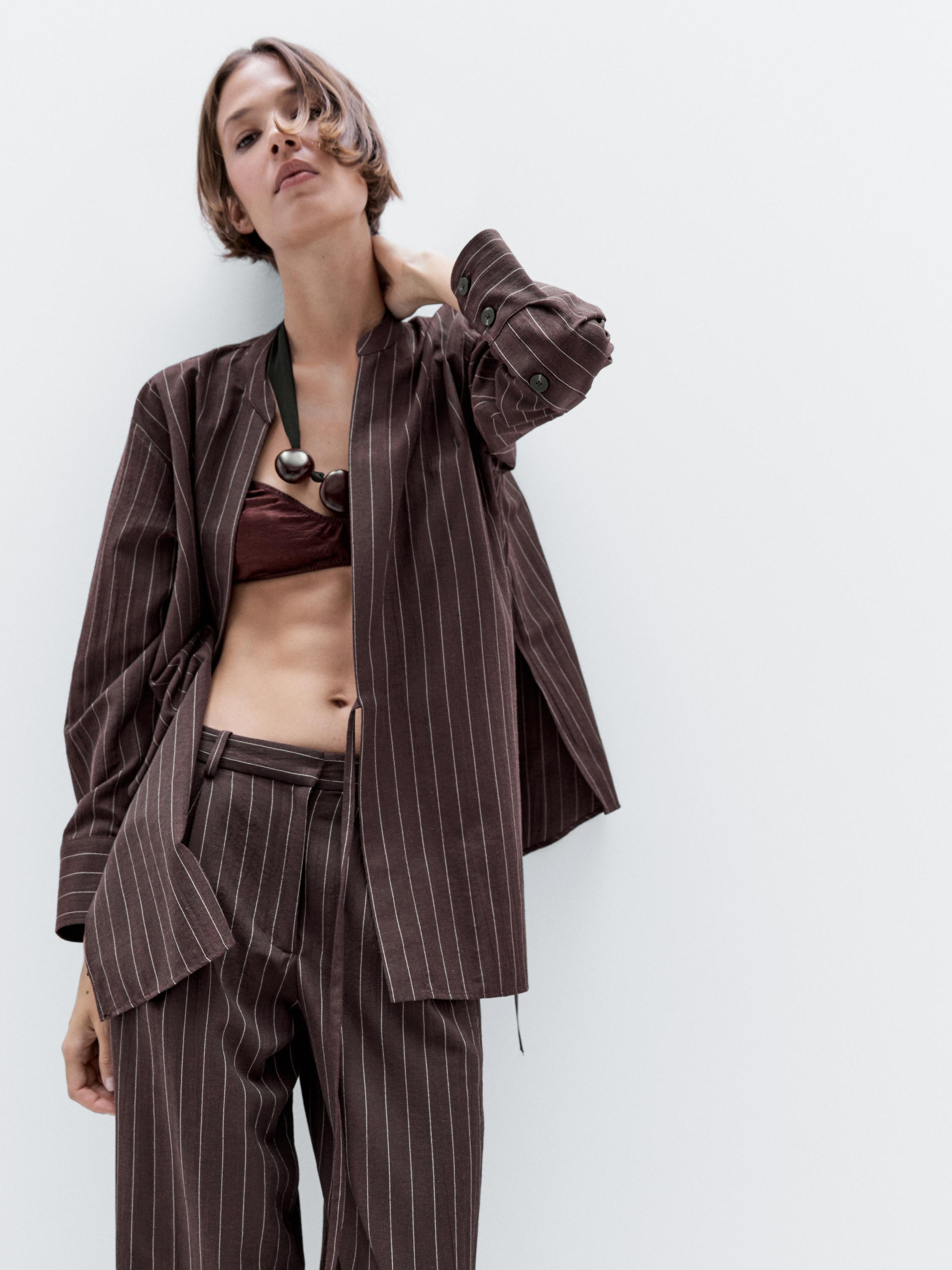 Flowing pinstripe kimono · Maroon · Dressy | Massimo Dutti | Massimo Dutti US