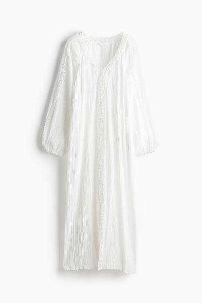 Lace-detail Dress - V-neck - Long sleeve - White - Ladies | H&M US | H&M (US + CA)