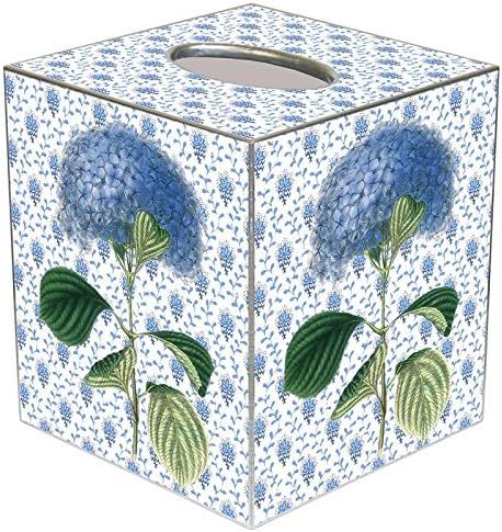 Marye-Kelley Blue Hydrangea on Blue Provincial Print Paper Mache Tissue Box Cover, White and Blue | Amazon (US)