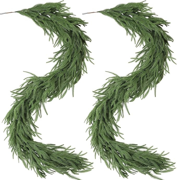 2Pcs 6FT Christmas Norfolk Pine Garlands Decoration, 120 Branches Real Touch Artificial Faux Gree... | Amazon (US)