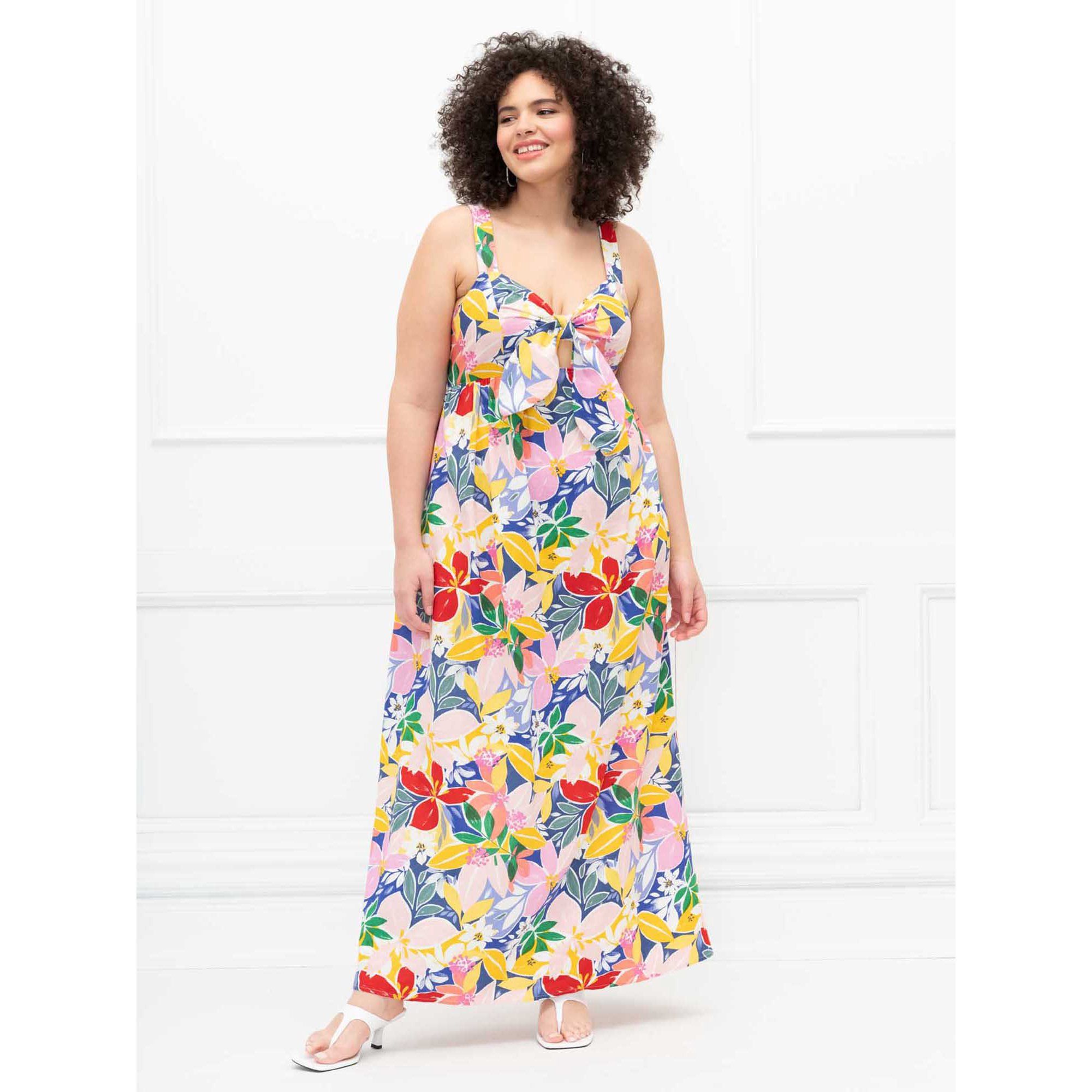 ELOQUII Elements Women's Plus Size Tie-Front Paradiso Print Tank Dress | Walmart (US)