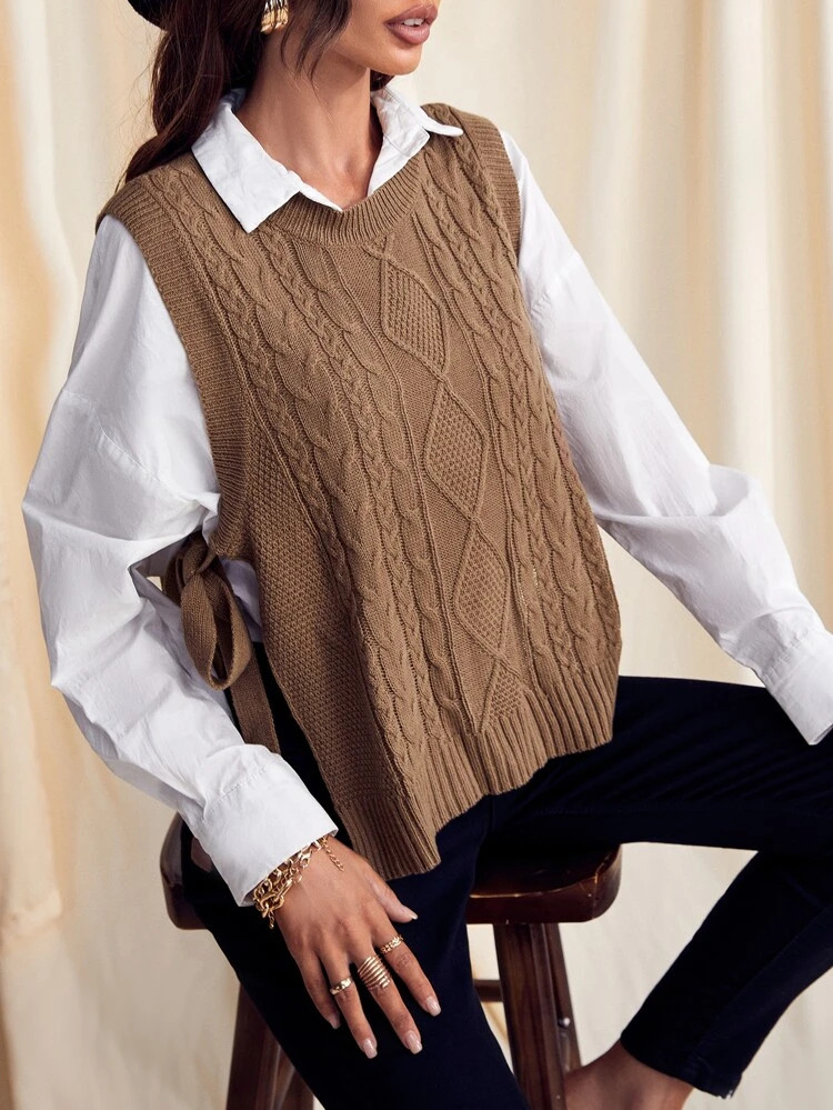 Cable Knit Sweater Vest Without Blouse | SHEIN