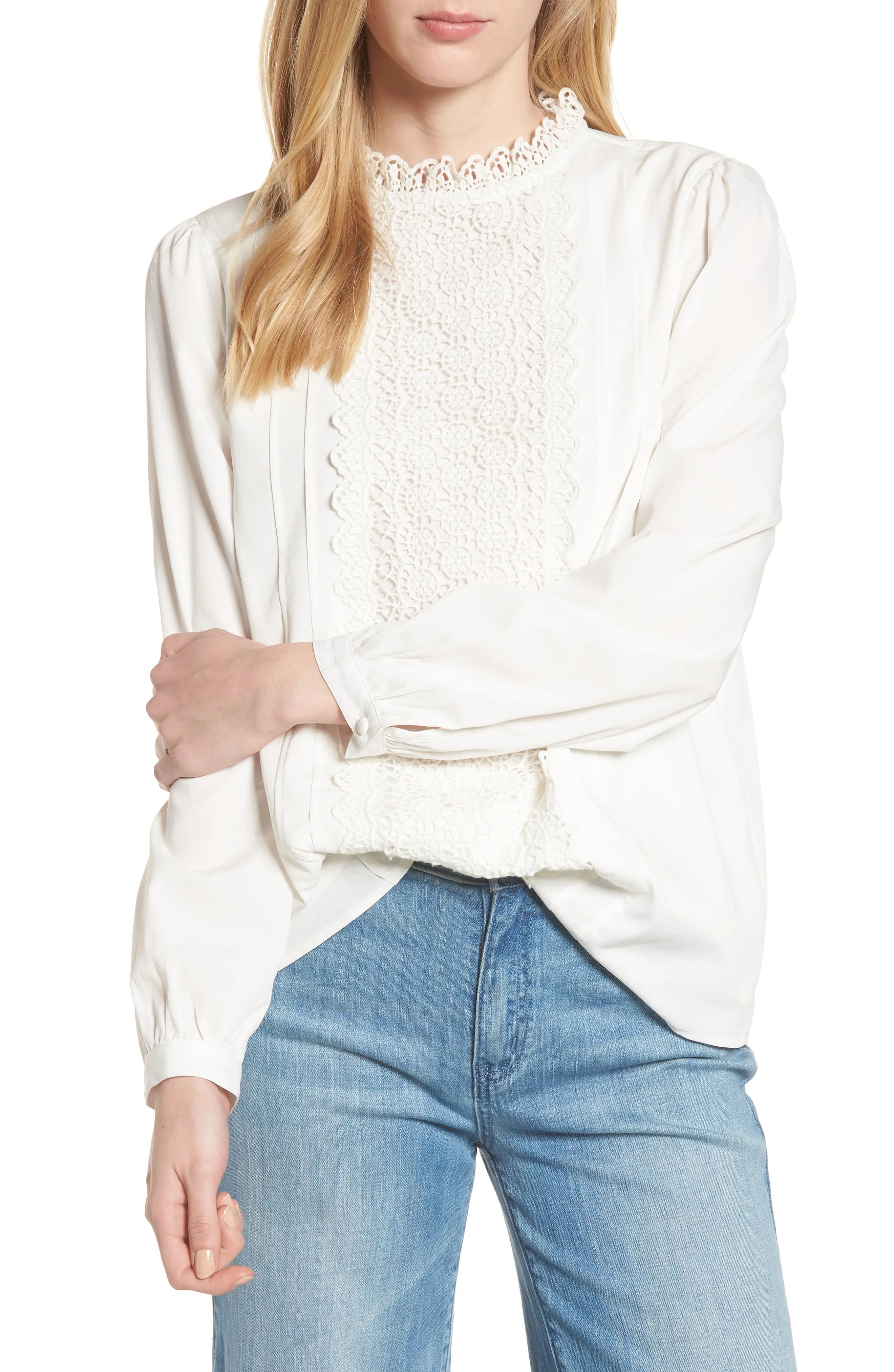 Halogen® Long Sleeve Lace Front Blouse | Nordstrom