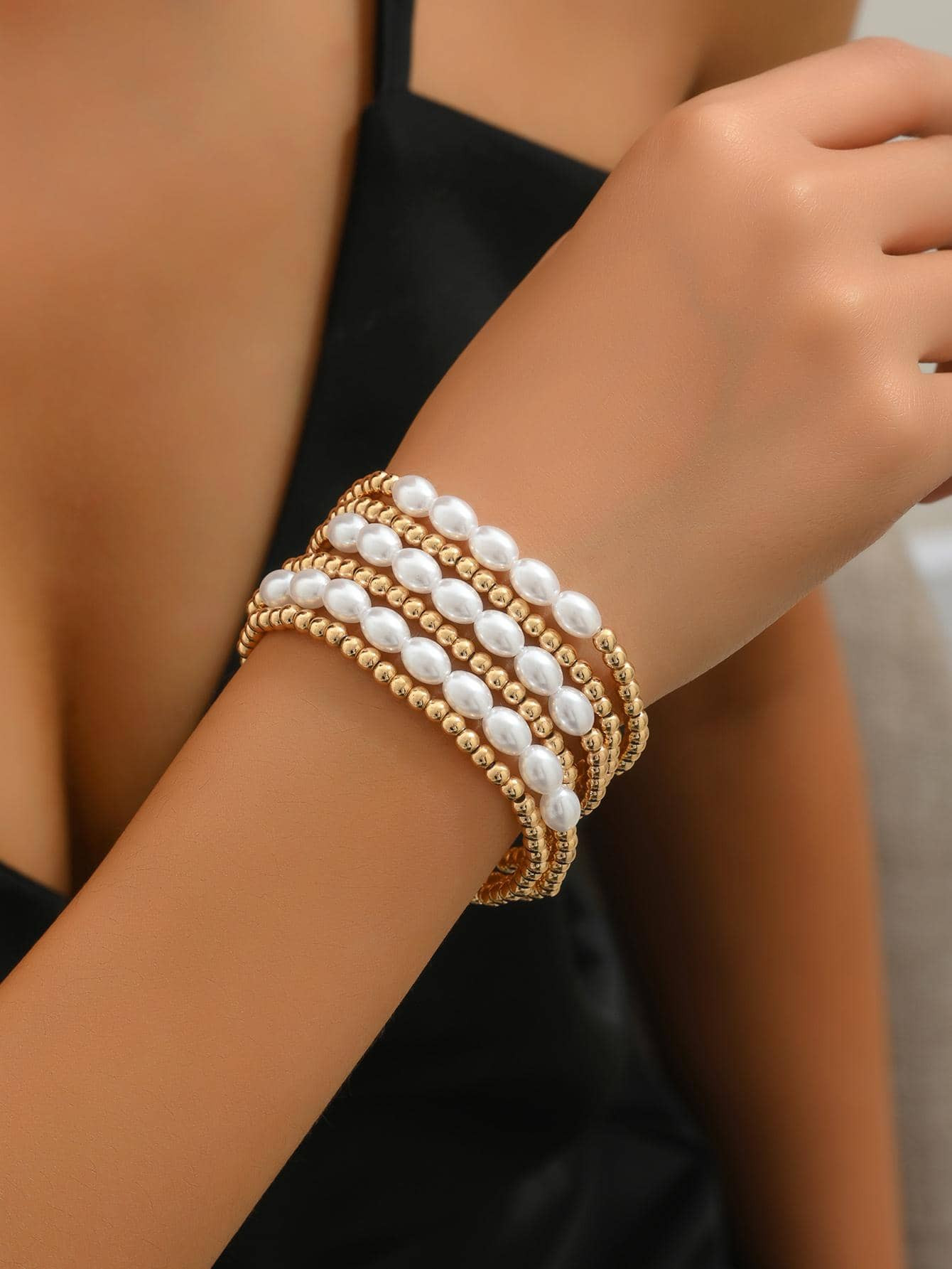 7pcs/set Faux Pearl Decor Beaded Bracelet | SHEIN