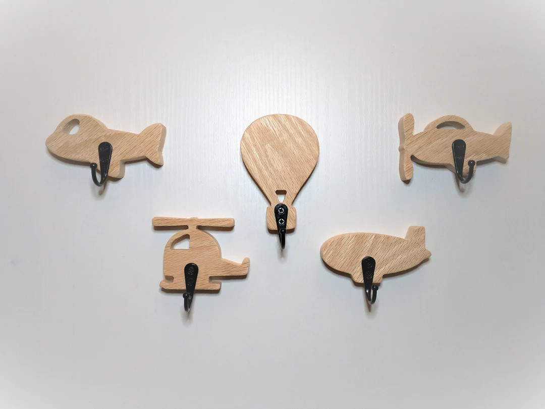 Airplane Themed Wall Hooks, 5 Coat Hooks, Solid Wood Hallway Hooks, Jet Plane, Propeller Plane, B... | Etsy (US)