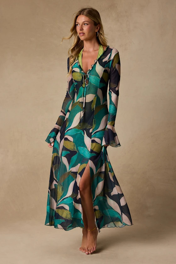 Nonah Teal Multi Mesh Maxi Swim Cover-Up | Lulus