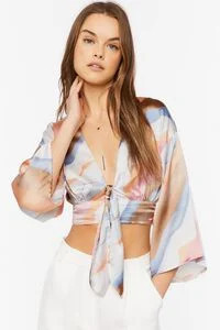 Satin Geo Print Tie-Front Top | Forever 21 (US)