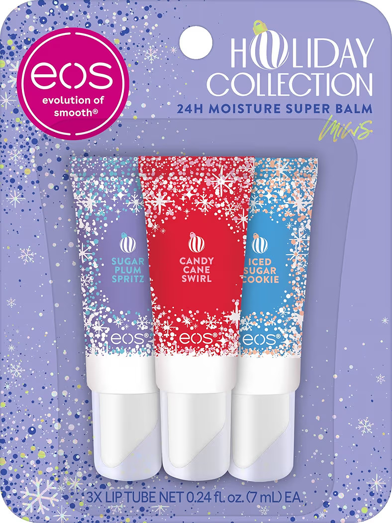 eos Holiday 24H Moisture Mini Super Balm Set, Sugar Plum Spritz, Candy Cane Swirl, Iced Sugar Coo... | Amazon (US)