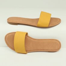 Open Toe Wide Band Flat Slide Sandals | SHEIN