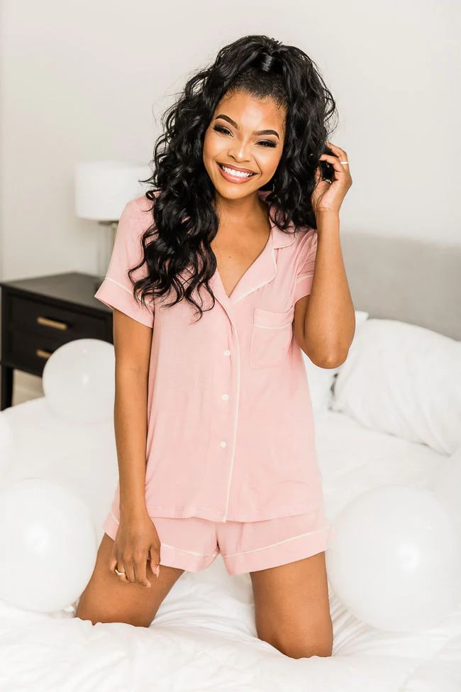 Knitted Front Button Blush Pajama Top | Pink Lily