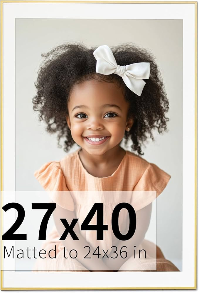 ZLG Gold 27x40 Poster Frame, Premium 27x40 Metal Frame Matted to 24x36, 27x40 Picture Frame, Temp... | Amazon (US)
