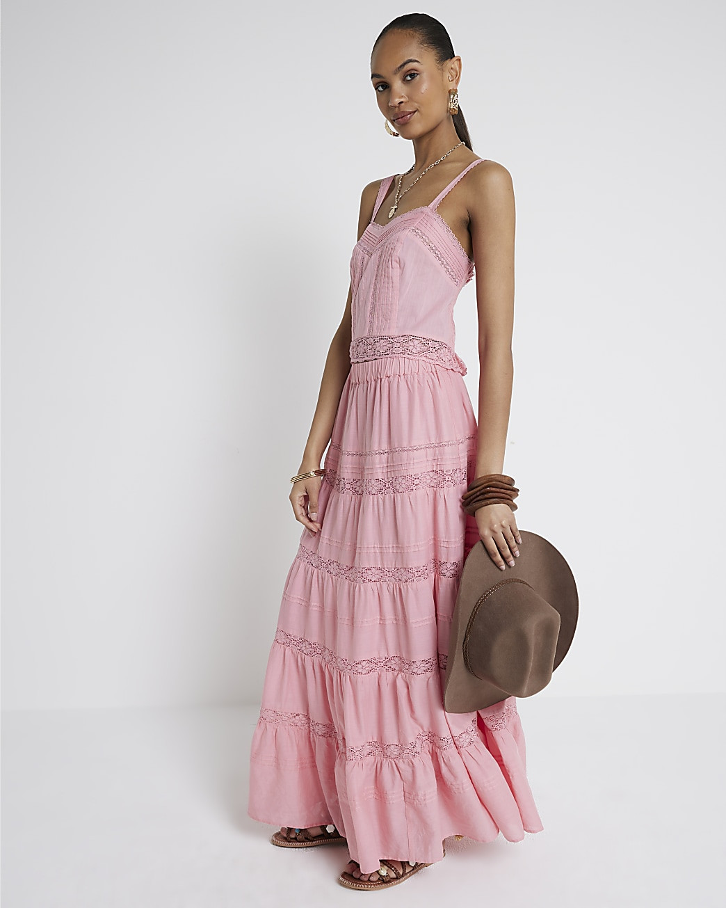 Pink lace detail bralet top | River Island (UK & IE)