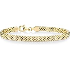 Miabella 18K Gold Over Sterling Silver Italian 5mm Mesh Link Chain Bracelet for Women, 925 Made i... | Amazon (US)