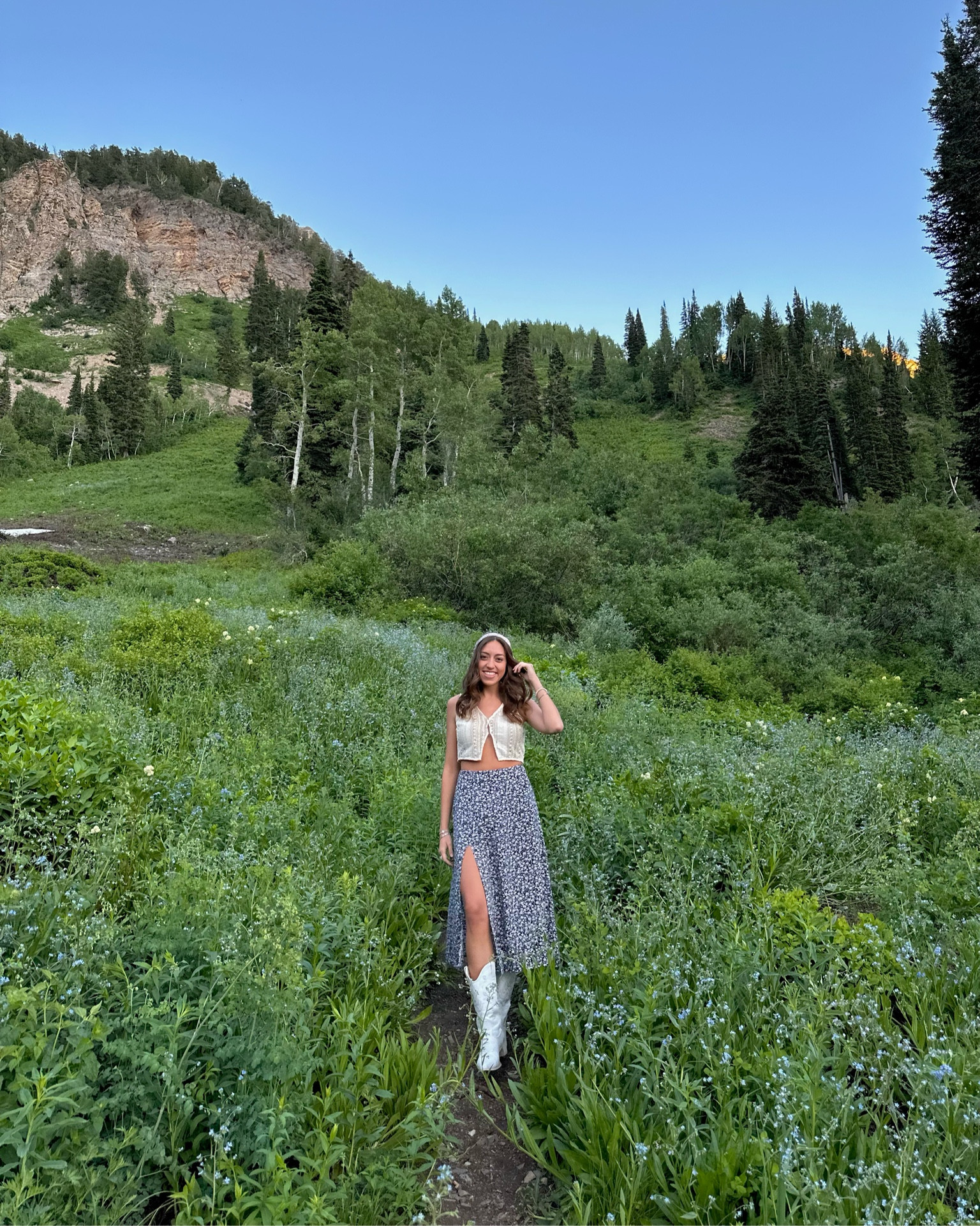 It’s giving cottagecore mountain girl ✨
Wearing size S in Grey Bandit vest in size S (size up if you want it looser and less cropped!) and size S in floral skirt. Cowgirl boots are from Amazon in size 6.5 (run a half size big) 🤠

#greybandit #summer2023 #summerfits #summerlooks #summerstyle #summeroutfits

#LTKunder50 #LTKSeasonal
