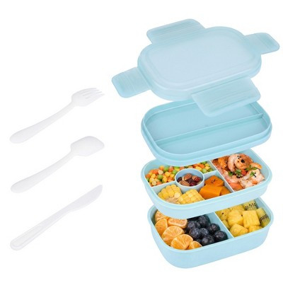 REGALWOVEN Plastic Stackable Dual-Layer See-Through Transparent Lid Bento Boxes 8.5*5.7*3.9 inch 1 Pc Light Blue | Target