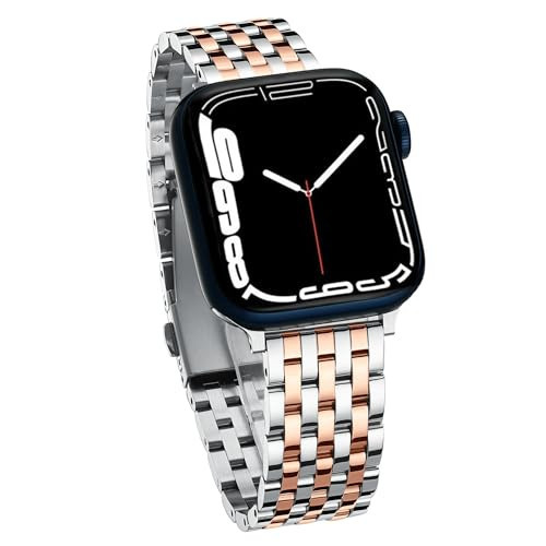 Seven-link Watch Bands for Apple Watch Series 11,10,9,8,7,6,5,4,3,2,1 and SE 3/2/1 for Women, Dressy Stainless Steel Metal Band for Apple Watch 40mm 41mm 42mm 38mm for iWatch, Two-Tone Silver/Rose Gold | Amazon (US)