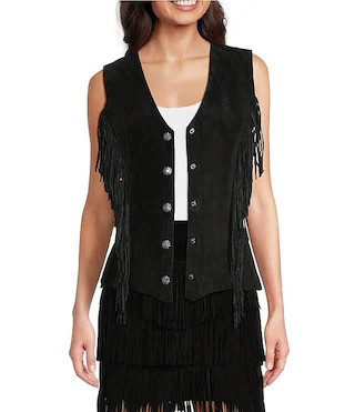 Scully Leather V-Neck Fringe Snap Front Vest | Dillard's | Dillard's