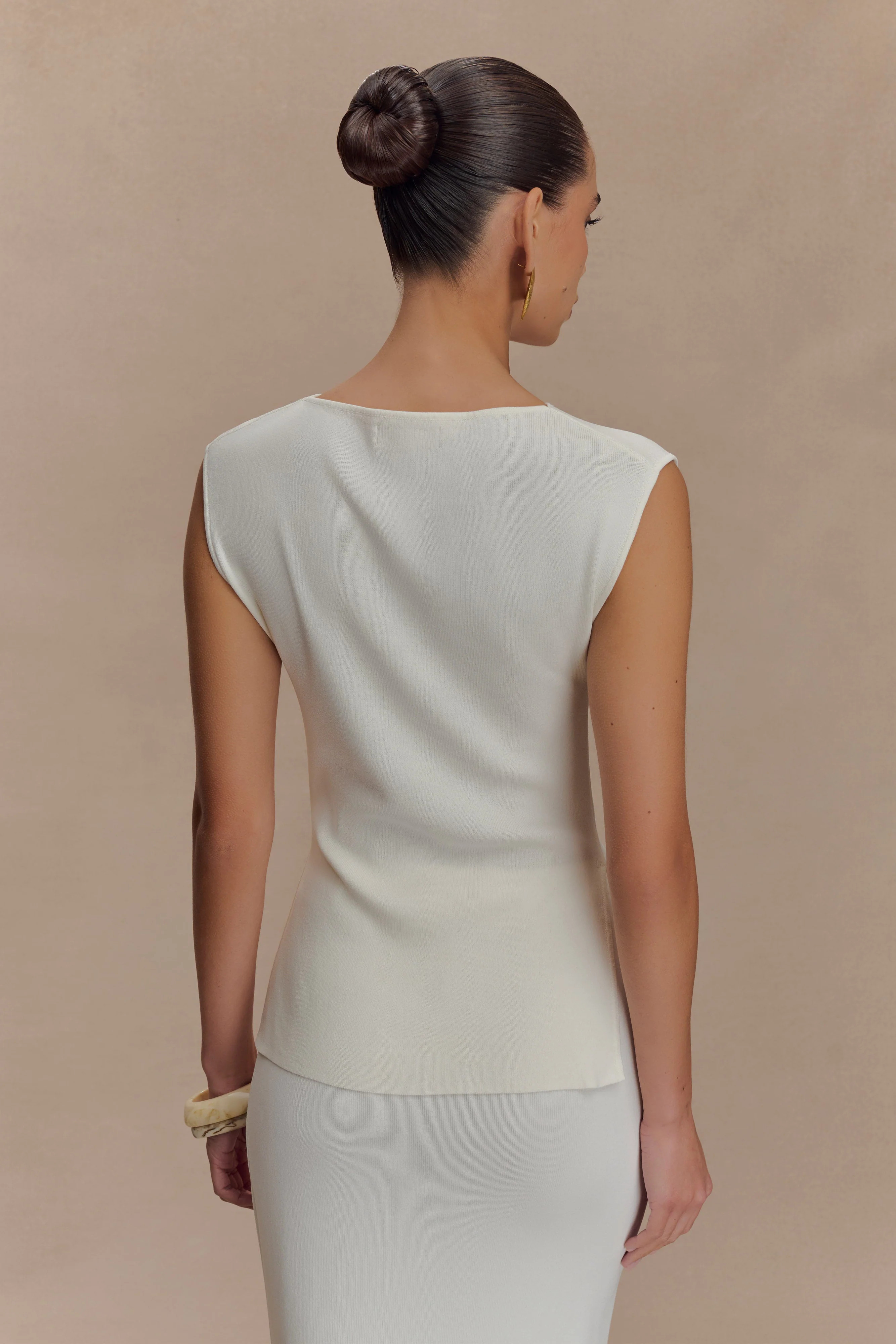 Francisca Cowl Neck Knit Top - White | MESHKI US