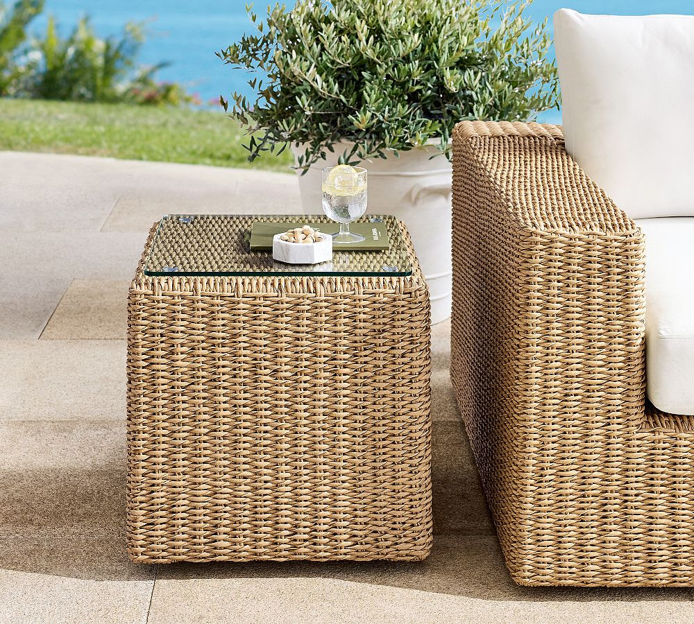 Kostas Wicker Square Outdoor Side Table (20") | Pottery Barn (US)