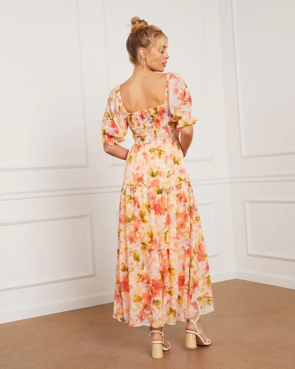 Floral Fantasy Skies Smocked Tiered Puff Sleeve Maxi Dress | VICI Collection