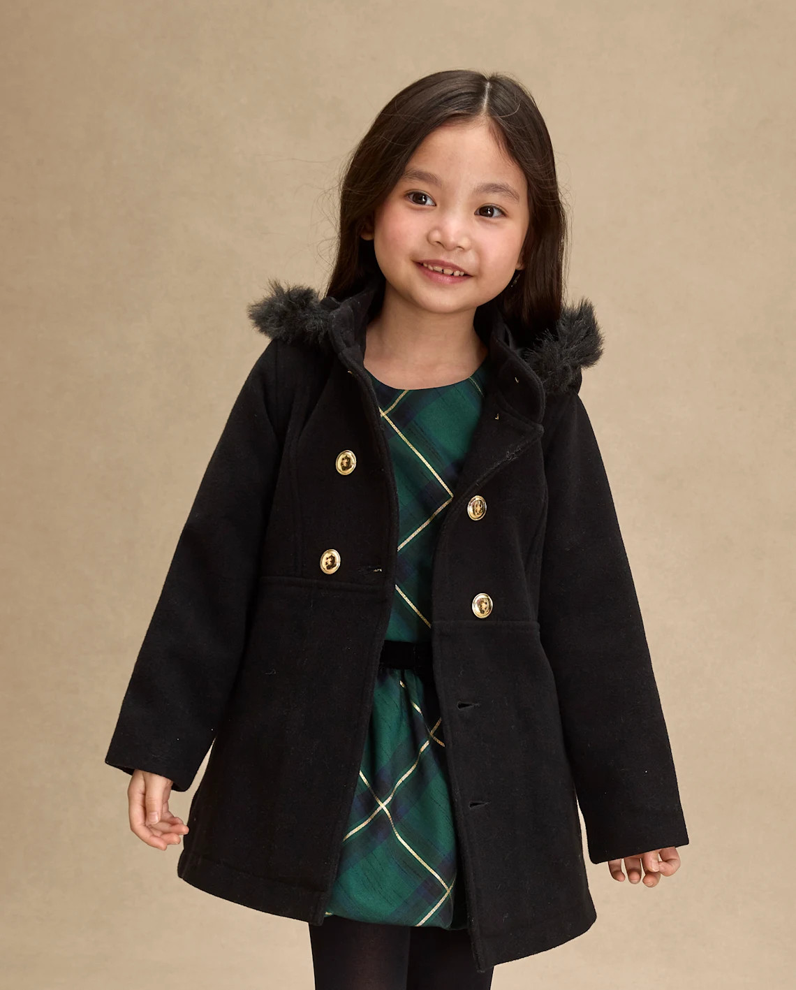 Girls Long Sleeve Hooded Coat - Royal Christmas - BLACK | Gymboree | Gymboree