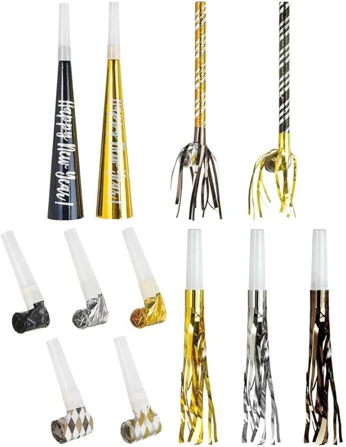 Black, Gold & Silver Party Horns & Blowouts Set (Pack of 50) - Perfect Party Supplies & Party Noi... | Amazon (US)
