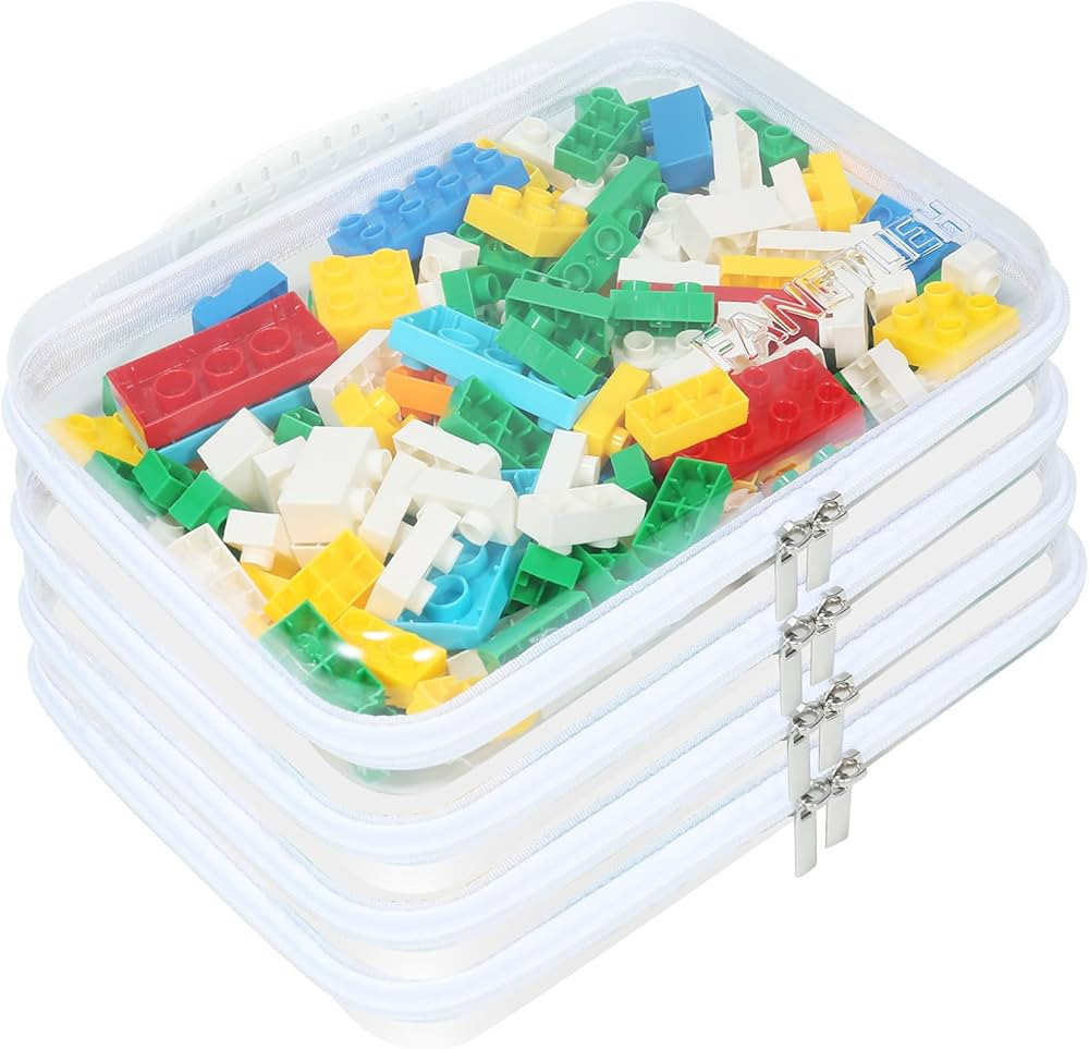 4Pack Zippered Pouch Hard, Stackable Large Capacity Clear Bliss Storage Bin with Handle - Durable... | Amazon (US)