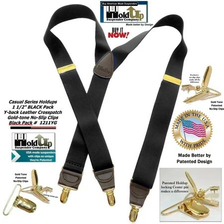 Holdup Brand Black Pack color Casual Series Y-back Suspenders with patented no-slip Clips | Walmart (US)