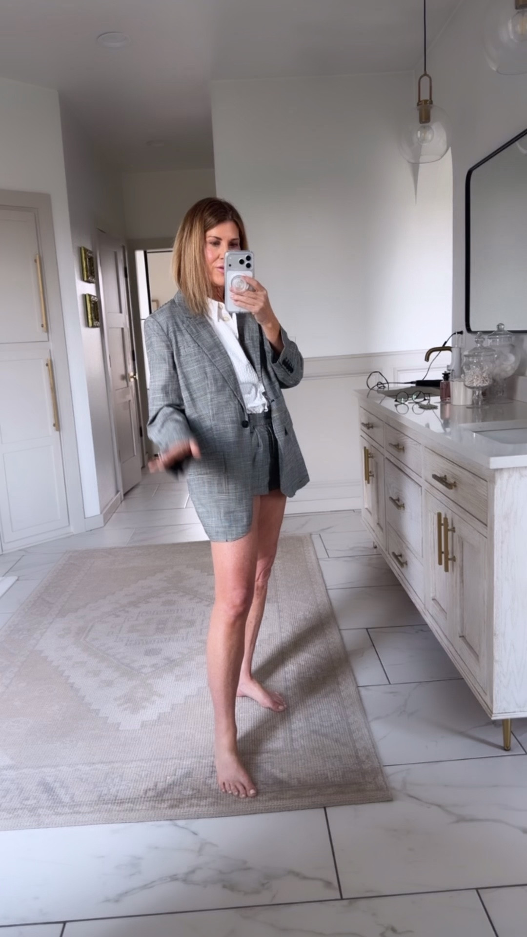 Wearing a small blazer. It’s really oversized and size 4 shorts (need to size up in shorts). They are SHORT HOT PANTS! 

#LTKOver40