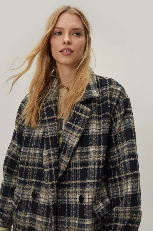Oversized Check Wool Look Coat | Nasty Gal (US)