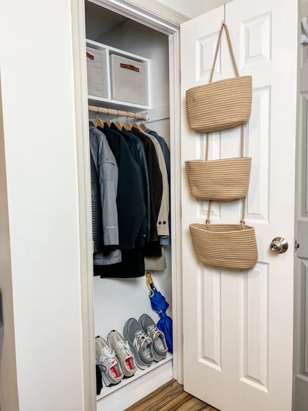Tiny closet with a weird slanted wall…turned into a functional and organized coat closet. This is such a helpful space since we don’t have a true entryway in our house.

#LTKhome #LTKSeasonal