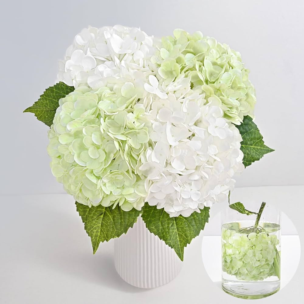 MARTINE MALL 4Pcs 21in Hydrangea Artificial Flowers, Latex Real Touch Hydrangeas Lifelike Large H... | Amazon (US)