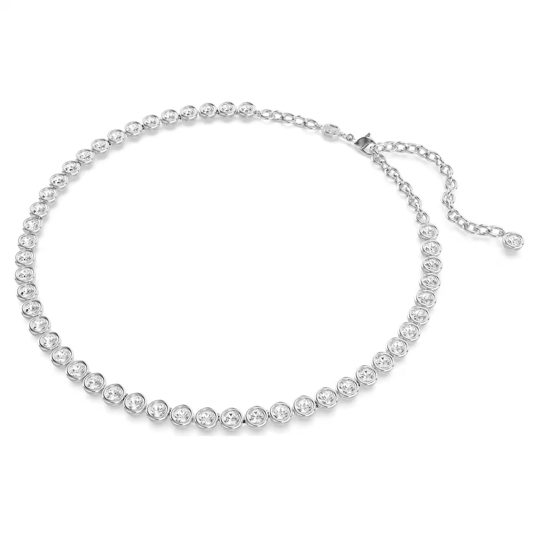 Imber Tennis necklace, Round cut, White, Rhodium plated by SWAROVSKI | SWAROVSKI