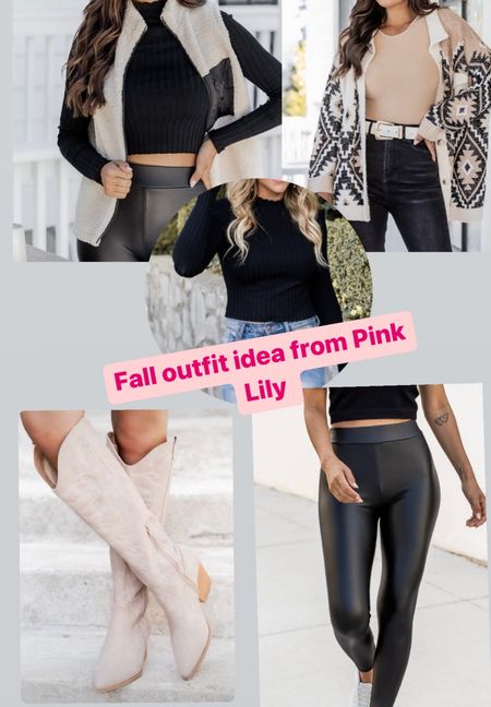 Fall outfit idea from Pink Lily 🍂🍁// sweater// sherpa vest// boots// western boots// faux leather leggings// 🍁🍂

#LTKSeasonal #LTKstyletip #LTKshoecrush