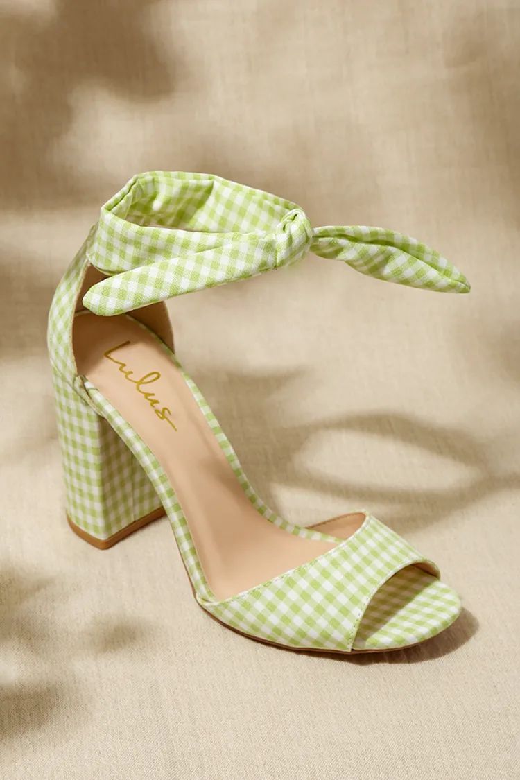Covington Green and White Gingham Ankle Strap Heels | Lulus (US)