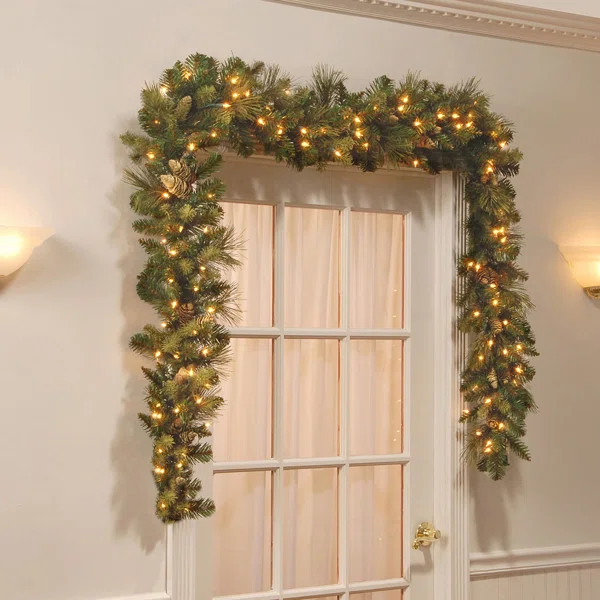 9' Carolina Pine Pre-Lit Garland with 100 Warm Lights | Wayfair North America