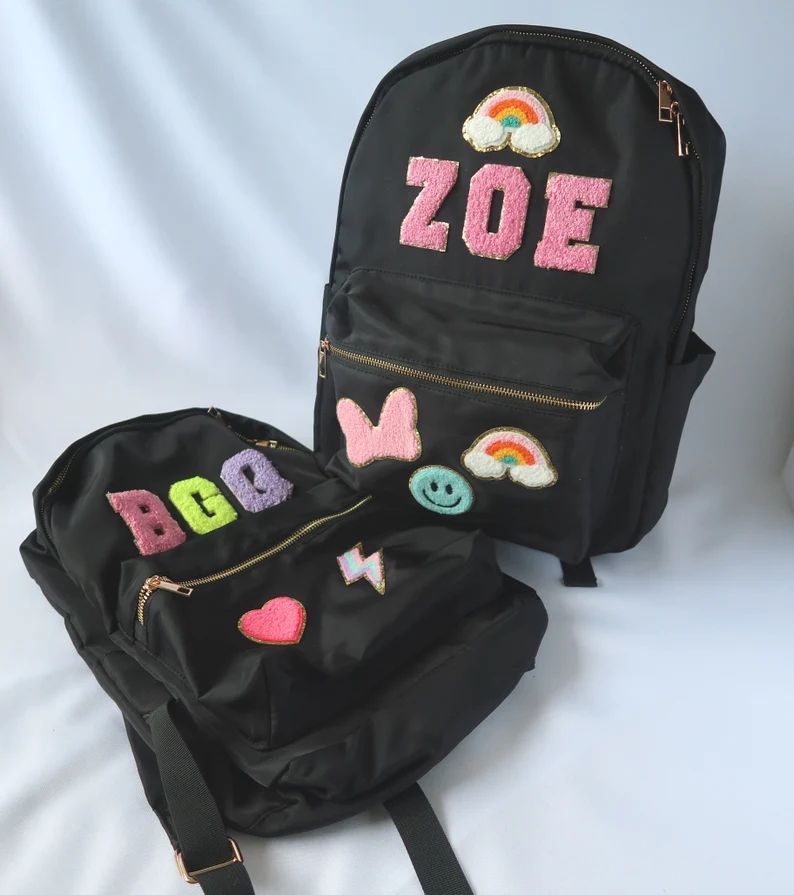 Customizable Nylon Backpack with Glitter Varsity Letters and Patches, or Travel Bag Pack for Kids... | Etsy (US)