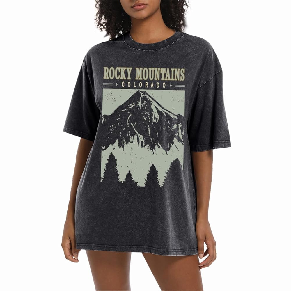 Colorado Mountain Shirt Oversized Retro Tshirts for Women Adventure Hiking Camping Shirts Nature ... | Amazon (US)