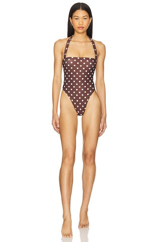 Tularosa Brigitte One Piece in Brown & Cream Dot from Revolve.com | Revolve Clothing (Global)