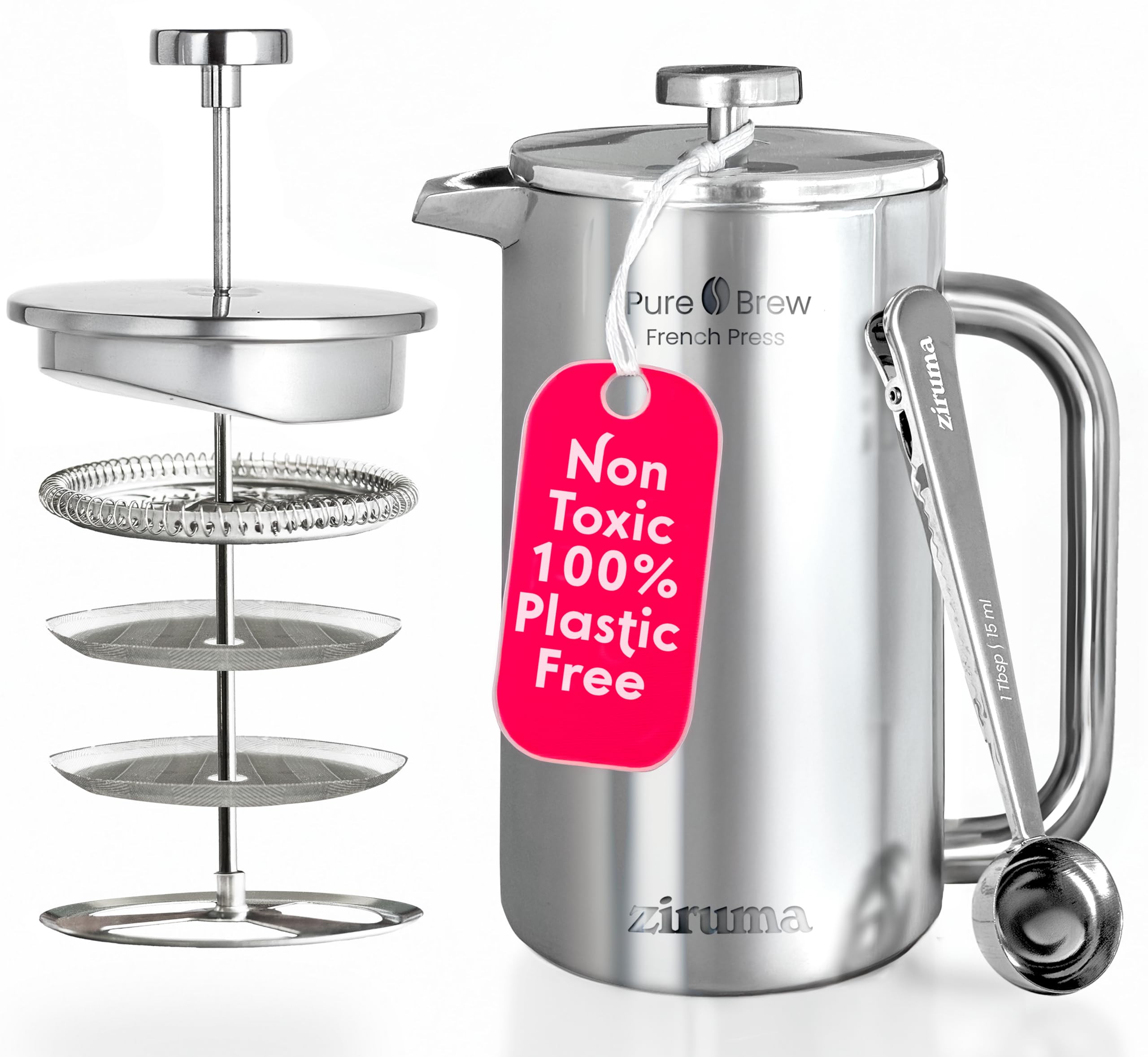 Ziruma Non-Toxic French Press, Surgical Stainless Steel Coffee Press, Plastic-Free, Heavy Metal-F... | Amazon (US)