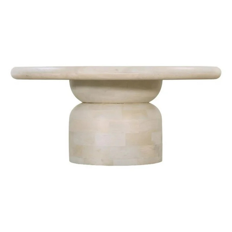 Pearce 31 in. White Marble Topped Pedestal Coffee Table with Black Wood Base | Walmart (US)