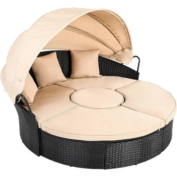 Moasis Patio Round Outdoor Daybed with Retractable Canopy Rattan Wicker Clamshell Furniture Seati... | Bed Bath & Beyond