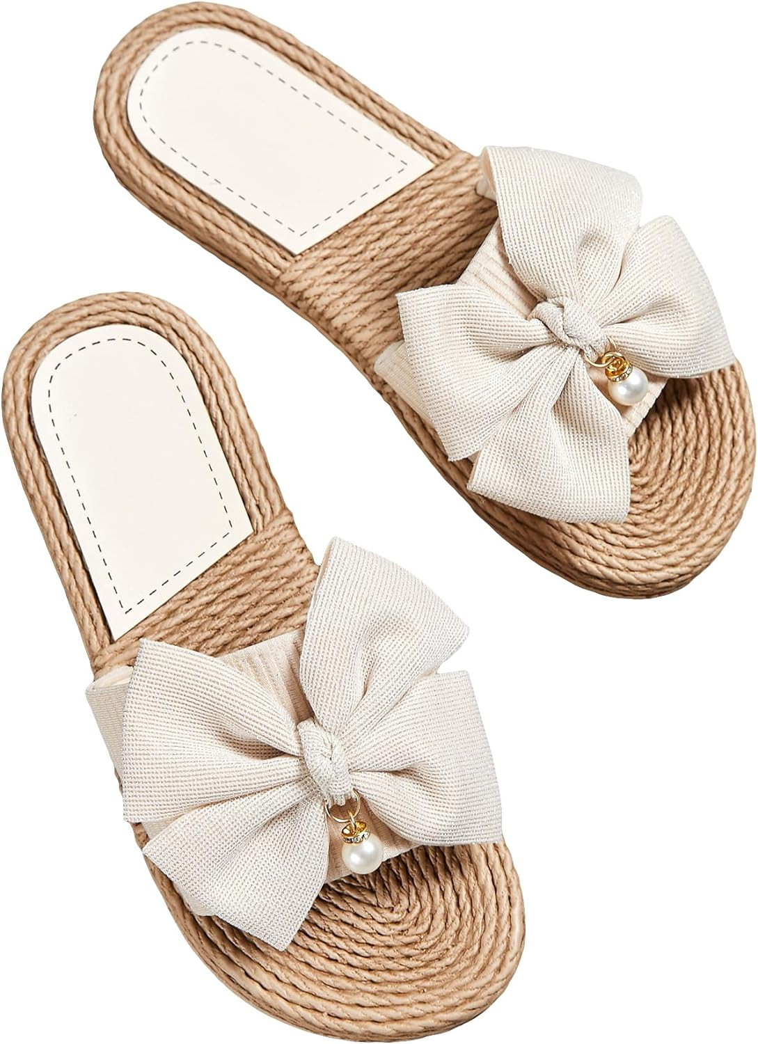 Verdusa Women's Bow Summr Flat Sandals Open Toe Sandals Slip On Slides | Amazon (US)