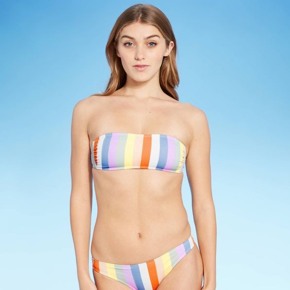 Juniors' Ribbed Bandeau Bikini Top - Xhilaration™ Multi Stripe | Target