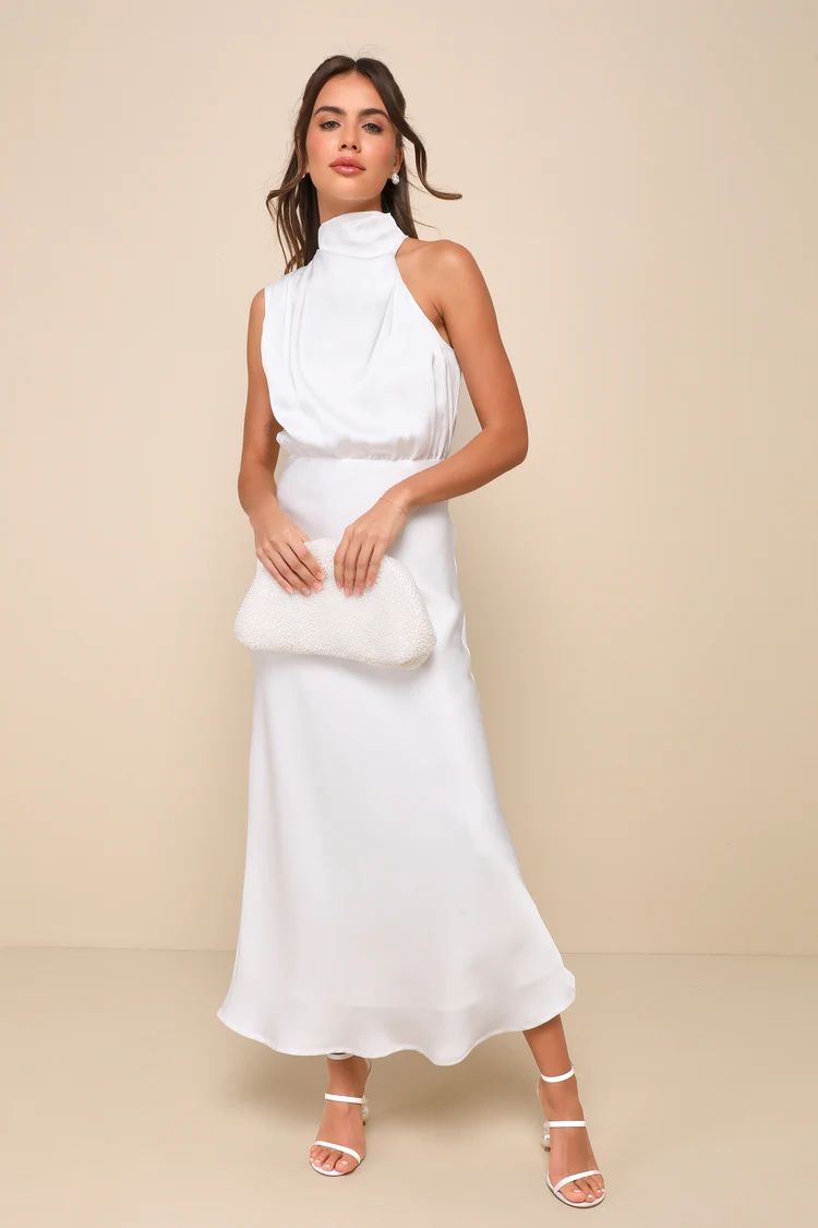 Distinctive Charm White Satin Asymmetrical Midi Dress | Lulus